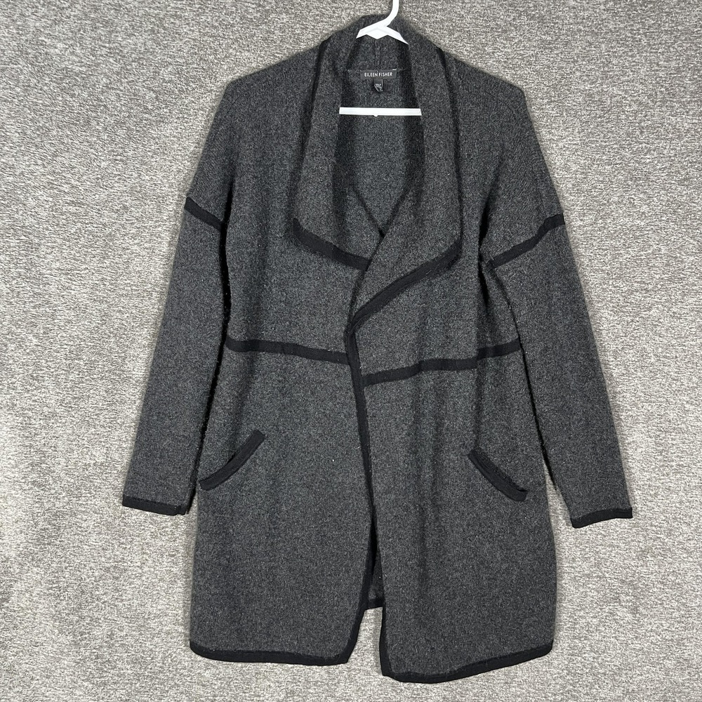 Eileen Fisher Cardigan Sweater‎ Womens Small Gray 100% Cashmere Open Front Knit